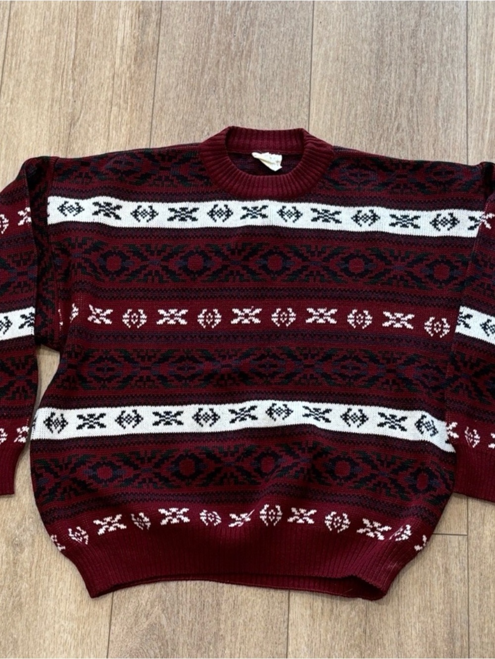 Northwest Territory Burgundy and White Patterned Crewneck Sweater